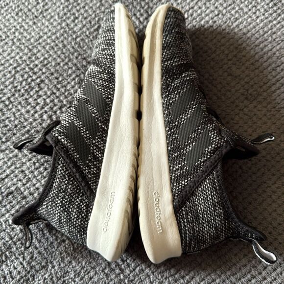 Adidas Cloudfoam Pure Black White Knit Slip-On Running Sneakers Size 6 - Picture 4 of 13